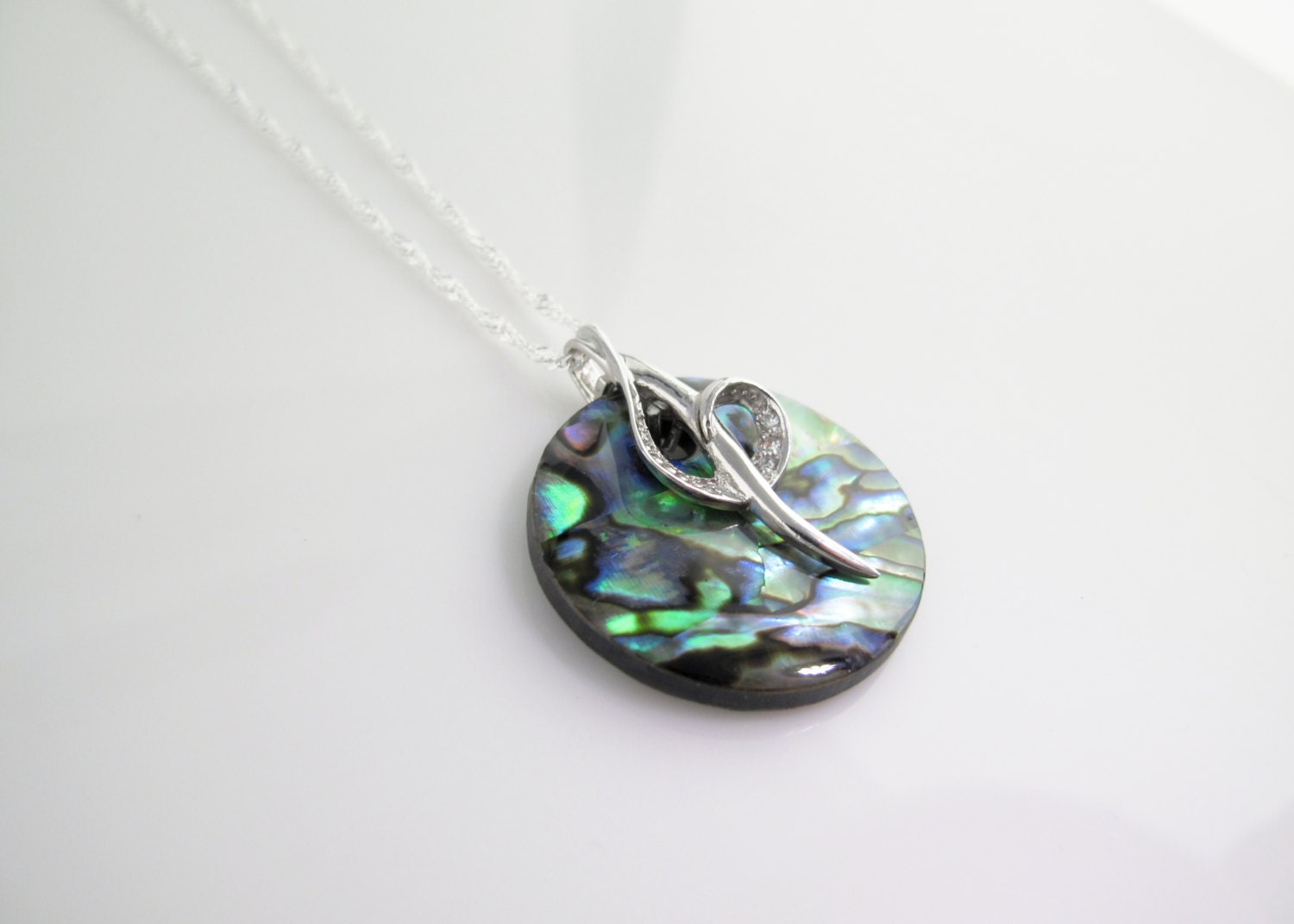 Pendentif En Argent 925 Avec Pierre Paua/Abalone Verte - Neuf Avec étiquettes, Poinçonné
