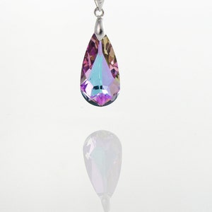 Swarovski Crystal Drop pendant, Purple & Blue Peacock pendant on Sterling Silver - Purple Teardrop necklace, Vitrail Light Drop pendant