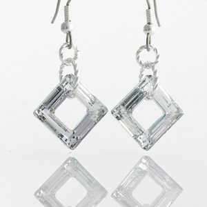Funkelnde Silber Swarovski Crystal Rhombus Ohrringe an Sterling Silber 925, Chirurgenstahl Haken, Original funkelnde Kristall Ohrringe