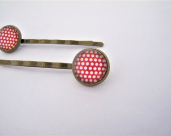 Red Bobby Pins, Red Hair Piece, Red Polka Dot Bobby Pins, Red Hair Piece, Gift for Her, handmade Bobby Pins, Red Polka Dot
