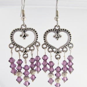 Purple Chandelier earrings, Swarovski Crystals Amethyst Chandelier earrings, Romantic earrings, Dangle purple earrings, Shabby Chic earring