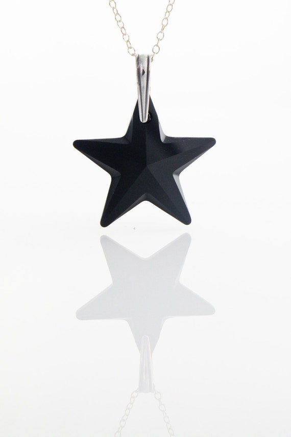 Black Star Necklace Jet Black Swarovski Crystallized Star Pendant