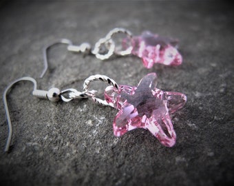 Pink Starfish earrings, Pink Beach earrings, Soft Pink Starfish Swarovski Crystals, Starfish jewel
