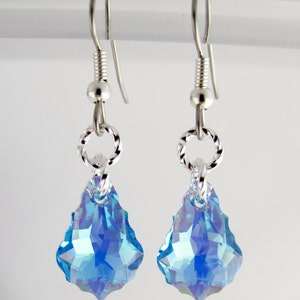 Light Blue irridescent Baroque Swarovski crystal Earrings, Bridesmaid Light Sapphire crystal Earrings, Sterling Silver 925 & Surgical Steel