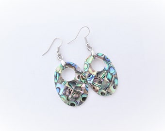 Large Shell earrings, Oval Paua Abalone earrings, Natural Bleu Green Turquoise Purple Shell earrings, Scallop Shell earrings, Paua Oval