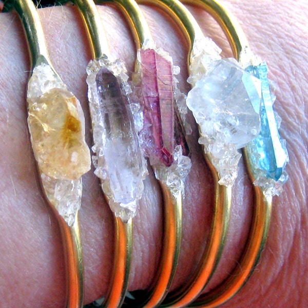 Raw Crystal Cuff Bracelet, Aura Crystal Bracelet, Raw Stone Bracelet, Boho Bracelet