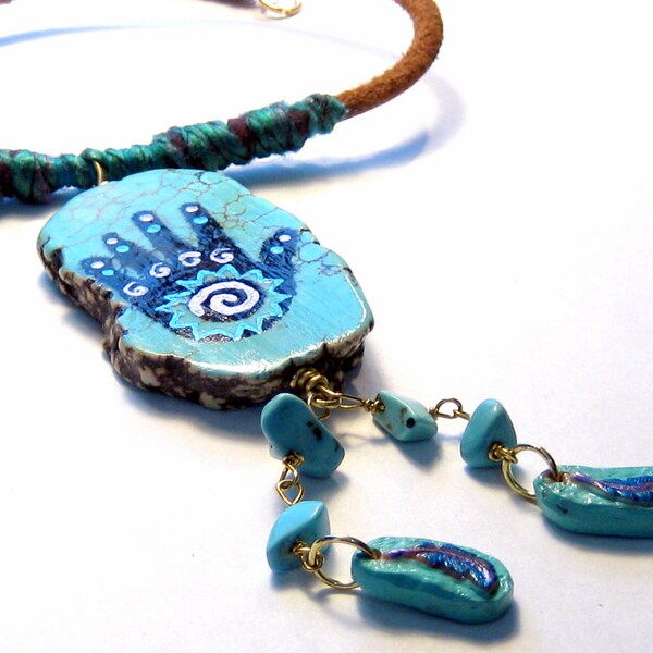 Petroglyph Spiral Hand Leather Necklace Bohemian Jewelry