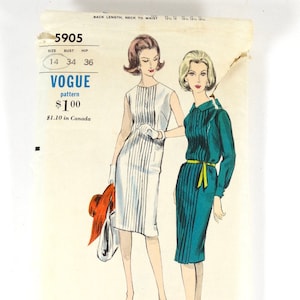 1960s Vogue 5905 Pattern - 60s Sheath Dress Pattern Vogue Pattern Size 14 60s Dress Pattern Vintage Vogue Pattern