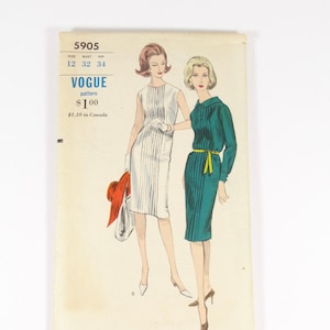 1960s Vogue 5905 Sheath Dress Pattern - Size 12 32&quot; Bust 34&quot; Hip 60s Vogue Dress Pattern