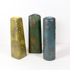 Set of 3 Atomic Candle Holders, Vintage Midcentury Ceramic Starburst Candle Sticks, Vintage Candlesticks  Tea Light Holders