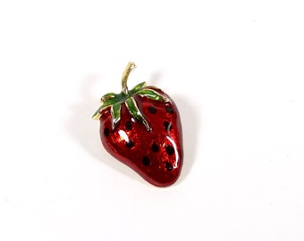 Fab Vintage Strawberry Brooch Enamel Strawberry Brooch Strawberry Pin