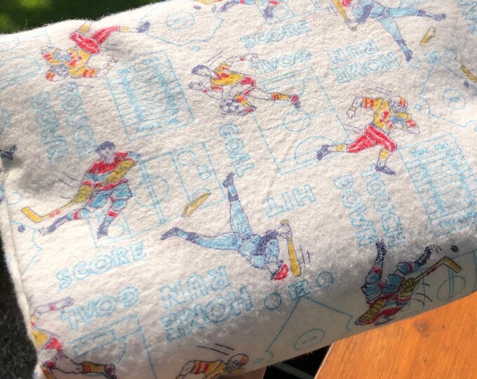 Vintage Sports Theme Flannel Fabric Soccer Hockey Baseball Flannel