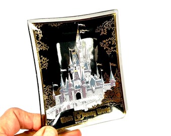 Vintage Glass Walt Disney World Souvenir Tray Vintage Disney Souvenir WDW Souvenir 1960s Disney
