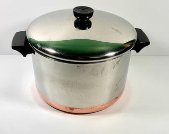 6 Qt Stockpot Vintage Revere Ware 6 Qt Stock Pot with Lid - 6 Quart Stockpot with Lid Copper Bottom Copper Clad Revere Pot RW530