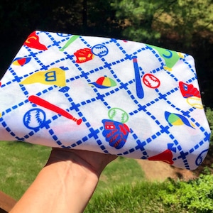Vintage Baseball Pattern Knit Fabric - Home Run Fabric Kids Fabric Vintage Fabric Yardage Baseball Fabric