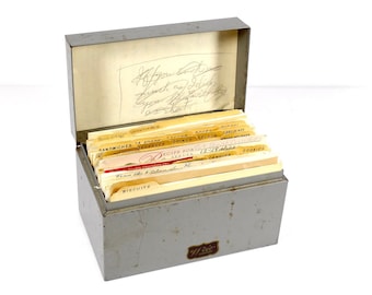 Vintage Metal Recipe Box with Recipes - Weis Metal Card File Box Full of Yummy Recipes
