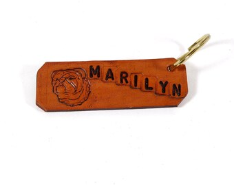 Vintage Marilyn Key Chain UGA Bulldogs Marilyn Name Leather Keychain Embossed Leather Tooled Leather