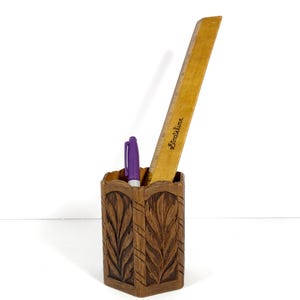 1970s Pencil Holder Faux Woodgrain Hexagonal Pencil Holder Fake Wood Spanish Revival 1970s Pencil Holder
