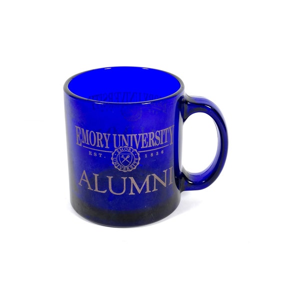 Vintage Cobalt Blue Glass Mug Emory University Alumni Emory Mug Emory Alumus Mug Blue Glass Mug Atlanta