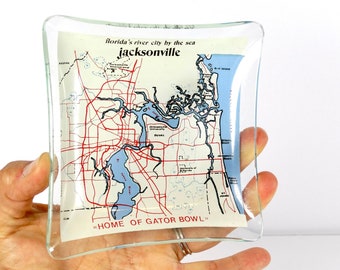 Vintage Jacksonville Glass Dish Jacksonville Glass Tray Trinket Dish Ashtray Gator Bowl Florida River City