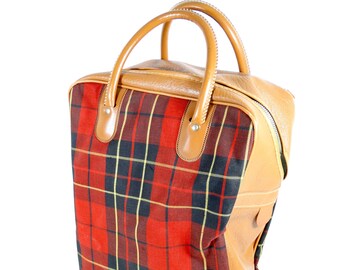 Midcentury Picnic Tote Thermos Tote Plaid Picnic Tote Bag Red Plaid Tote Bag Reusable Grocery Tote