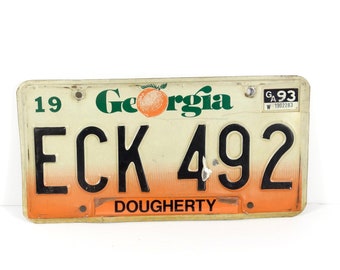 1990s Vintage Georgia License Plate Metal License Plate GA License Plate Peach Fade 90s GA License Plate ECK 492