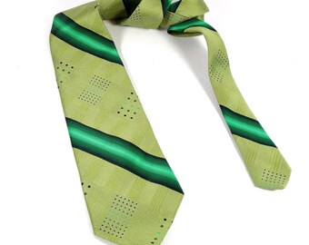 Vintage 1970s Wemlon by Wembley Tie Green and Olive Striped Tie for Brown Suit Oilve Suit Black Suit Vintage Tie