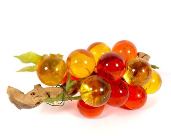 Midcentury Lucite Grapes -Lucite Grape Bunch Giant Grapes Midcentury Decor Orange and Gold Lucite Grapes
