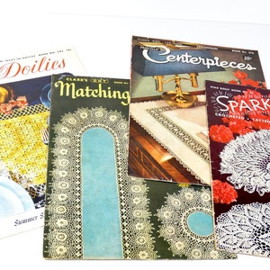 1950s Crochet Doily Patterns Set of 4 Crochet DoiliesPattern Booklets Star Book 91 Clarks 276 281 283 Midcentury Crochet Doily Patterns CB12