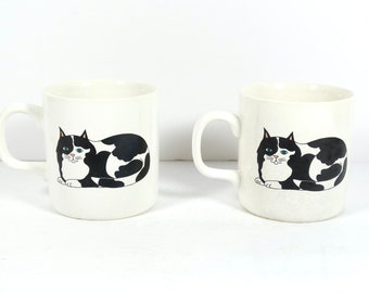 Cute Black and White Cat Mugs - Set of 2 Mugs Cat Lover Black and White Cat Mug Set Cat Lover Cat Lady