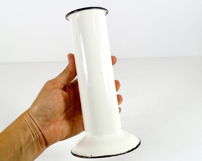 Vintage Enamel Vase Lab Style Vase Cylindrical Vase White Enamelware ...