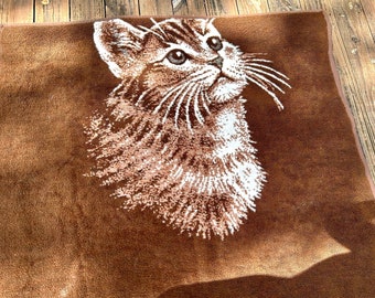 Large Cat Blanket Reversible Blanket Brown & Cream Cat Blanket Vintage Blanket Tabby Cat Lap Blanket Cat Lady Cat Parent