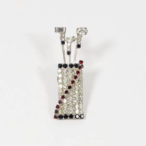 Vintage Rhinestone Golf Bag Brooch Lapel Pin - 1960s Golf Brooch Golfer Ladies Golfing Gift