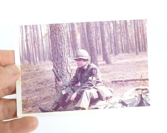 Vintage Military Uniform Polaroid Photograph, Original 1970s Army Portrait MP Military Policy US Army Craft Scrapbook Supply PX11