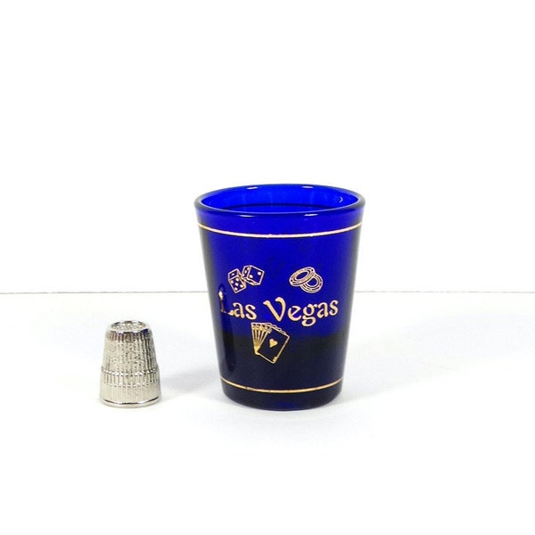 Vintage Vegas Cobalt Blue Las Vegas Shot Glass Libbey Blue Glass Shot Glass Vegas Souvenir Shot Glass Retro Bar