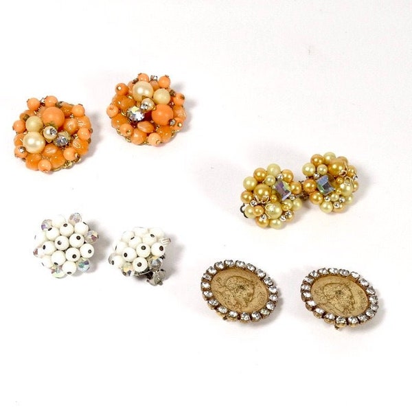 1960s Clip Earrings - 4 Pairs - Set of 4 Retro 60s Clipon Earrings Glam Clip Back Earrings Clip-on Earrings Set