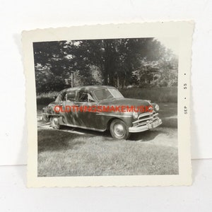 1950s Plymouth Square Photo Original Photo 1955 Vintage Car 50s Car Photograph B&W Sepia PX2