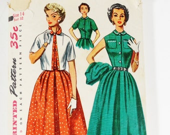 1950s Dress Pattern 1953 Pattern Simplicity 4566 - Misses One-Piece Dress and Jacket - Vintage 1953 Pattern - Size 14 Bust 32