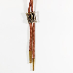 Vintage Western Bolo Wagon Wheel Bolo Tie - Western - Wagon Wheel on Light Brown - Rockabilly