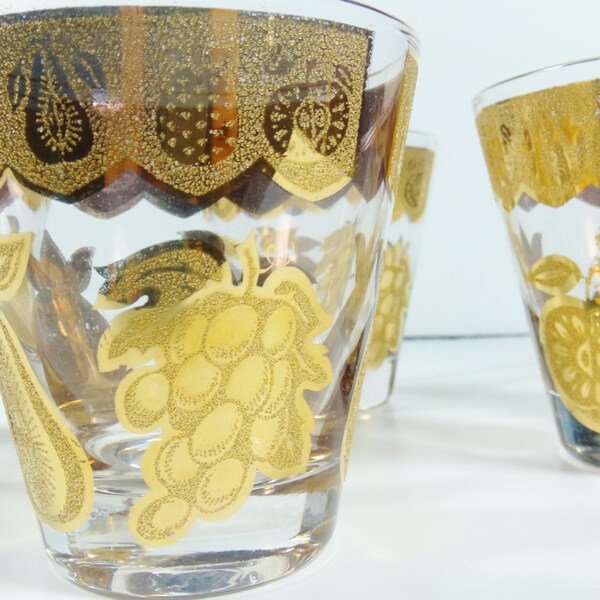 1950s Culver Gold Lowball Cocktail Glasses - Tiki Daiquiri Tropical Decor Tiki Bar - Rocks Glasses Midcentury 1950s Bar Tropicale