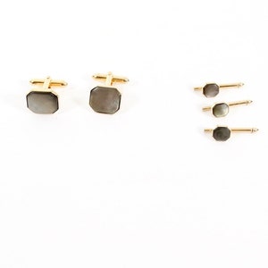 Vintage Set Swank Mother of Pearl Cufflinks and Shirt Studs Cuff Links Mismatched Set