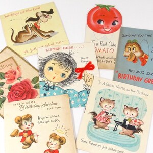 Vintage Lot of 8 Midcentury Birthday Cards 1950s 1960s  Scrapbooking Supplies
