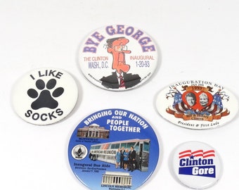 Set of 5 1993 Clinton Gore Inauguration Buttons,  1990s Democrat Bill Clinton Al Gore Political Buttons, Vintage Presidential Memorabilia