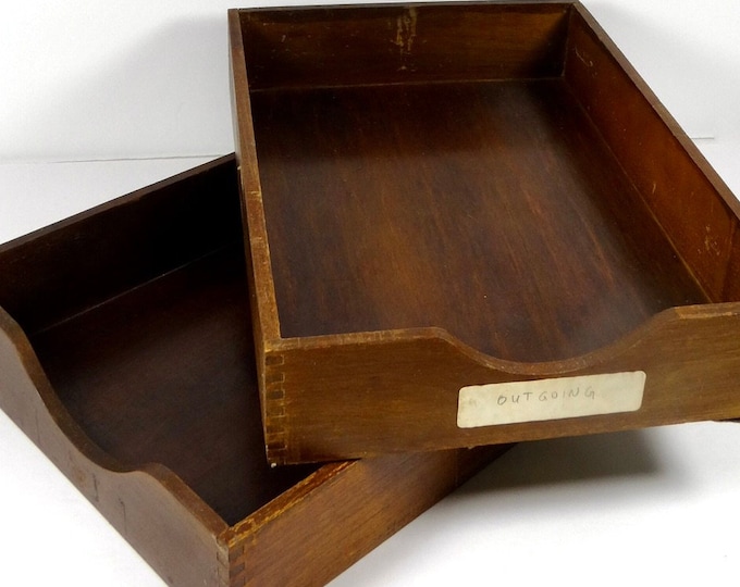 Vintage Wood Office Trays Legal Size Office Trays Wood Office Box in