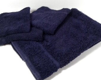 80s Navy Blue Towel Set 4 Pc Royal Velvet Towels and Washcloths