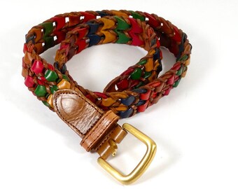 wide leather waist belt boho belt L Vintage dark brown leather link belt Brazilian leather belt adjustable waist belt
