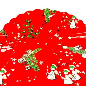 1960s Round Christmas Tablecloth - Scandinavian Yule Tablecloth Santa Lucia Midcentury Christmas