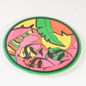 Vintage 1980s 1990 Party Paper Plates Contempo Neon Fish Tropical Beach Pool Party 1980s 90s Rad Party NOS