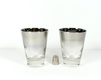 Midcentury Queens Lusterware Cocktail Glasses - Set of 2 Silver Fade 4 Oz Midcentury Barware Retro Cocktail Bar Glasses