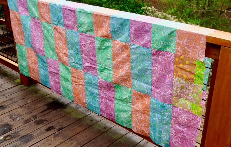 60s Full Queen Size Patchwork Paisley Quilt Top Mod Boho Maximalist
